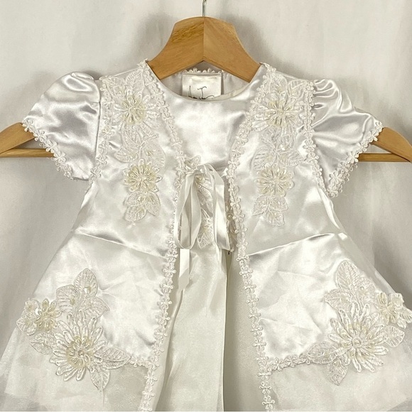 Aiden Jess Baby Girl White Baptism Christening Dress With Jacket And Bonnet - Picture 7 of 16